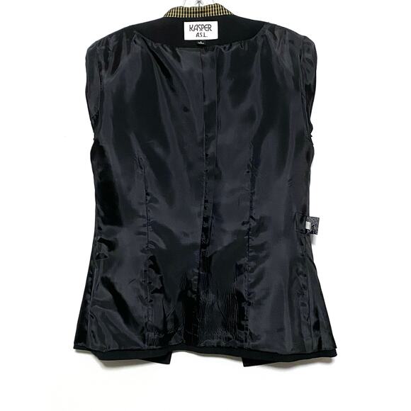 Kasper ASL Suit Jacket Blazer Black Gold Tan Checks Collar Cuffs Lined Womens 4 - Picture 5 of 8